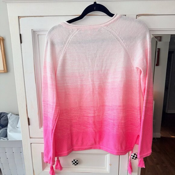 Lilly Pulitzer Jody V-Neck Sweater Havana Pink Marbled Ombre Tassels SMALL VEUC - Picture 2 of 4